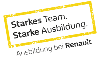 Stempel mit einem gelben Rahmen und einem Text und einer Subline